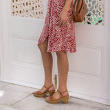 Tan wooden block heel sandal
