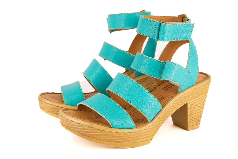 Turquoise leather velcro strap heel 