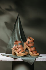 Tan leather velcro strap heels