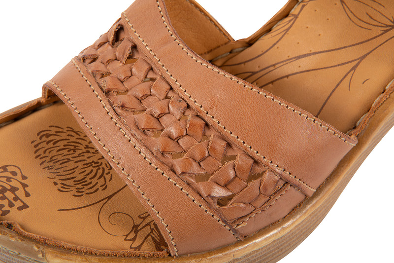 Tan wooden block heel sandal